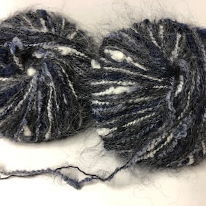 Pack of 10 balls of fancy mohair wool in anthracite grey and blue / made in FRANCE