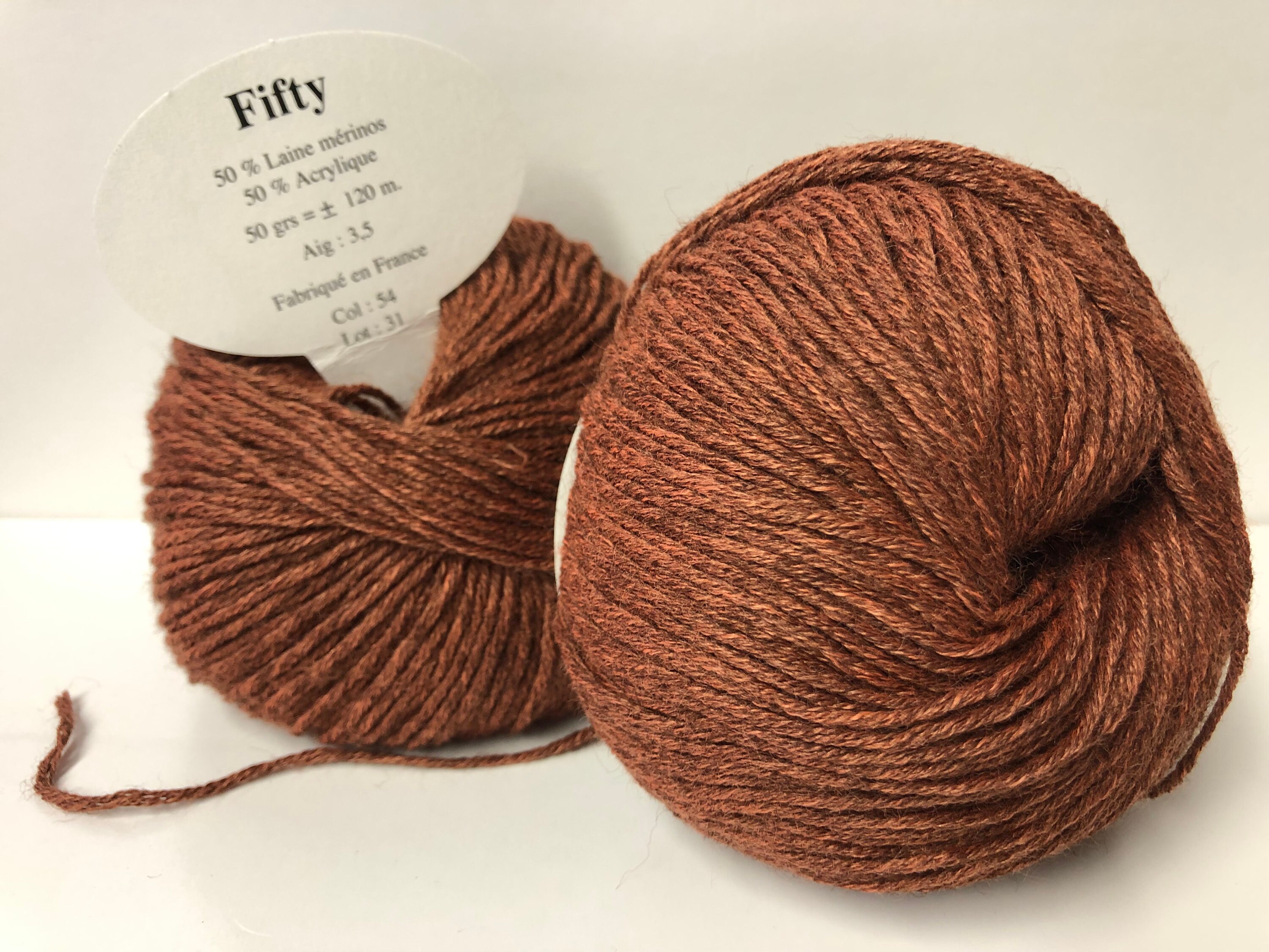 Lot De 10 Pelotes De Laine Mérinos 50% Marron Moyen - Taille D'aiguille 3/3.5 - Fabriqué En France