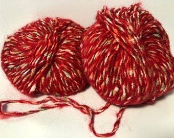 lot de 6 pelotes de laine mohair rouge fantaisie/ fabriqué en France