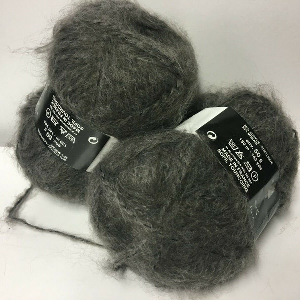 10 pelotes de laine mohair gris taupe/ fabriqué en FRANCE