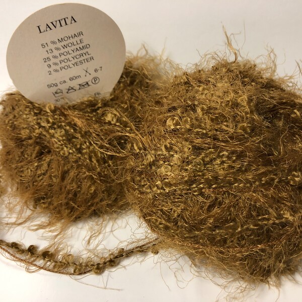 lot de 10 Pelotes laine mohair fourrure camel/ 51% MOHAIR