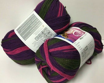 2 pelotes de laine/ 100g / 100% coton/ VIOLET couleurs changeantes