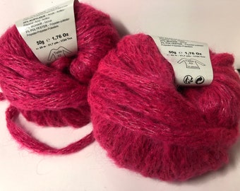 lot de 14 Pelotes de très grosse laine démarquées mohair rose fuchsia / fabriqué en Italie