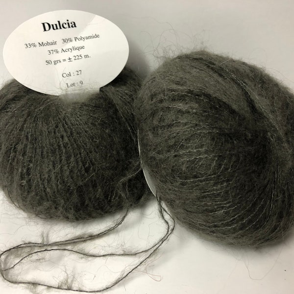 Lot de 10 pelotes de laine 33% kid mohair gris taupe 27/ fabriqué en France