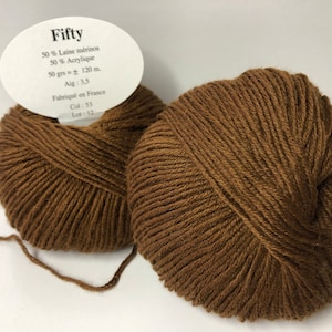 batch of 5 balls of merino wool 53 hazelnut brown / 50% merino / made in FRANCE