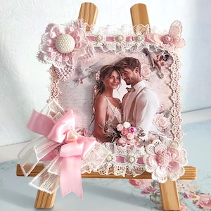 1 Pièce  RARE Carte "  G/Luxe"  Mariage  2cartes en une(intérieur décoré effets carte)  modèle unique  esprit shabby,