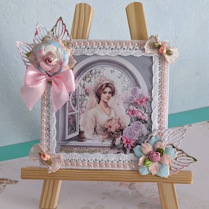 1 Carte Mariage "pièce rare"  plastifiée pour un Joli effet Photo,  2xcartes en une avec l'intérieur décoré, Modèle Unique.