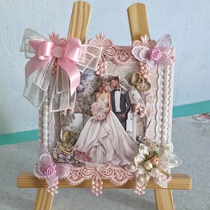 1 Pièce  RARE Carte "  G/Luxe"  Mariage  2cartes en une(intérieur décoré effets carte)  modèle unique  esprit shabby,