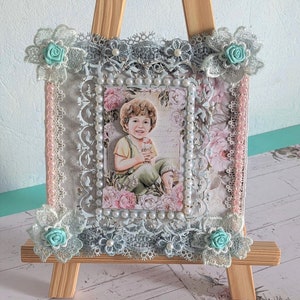 Carte Luxe  esprit  Shabby / victorien fait main , 2 cartes en une(intérieur décoré  effets carte) Pièce Unique   Fait main.