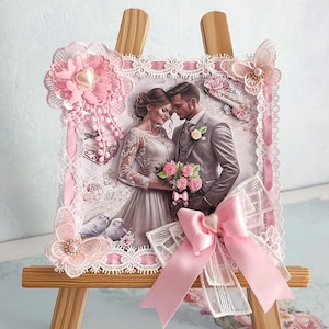 1 Pièce  RARE Carte "  G/Luxe"  Mariage  2cartes en une(intérieur décoré effets carte)  modèle unique  esprit shabby,