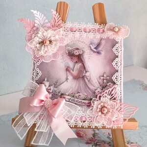 PROMO 1  Carte "  G/Luxe"  ma première Communion    2cartes en une(intérieur décoré effets carte)  Pièce  unique 100% fait main