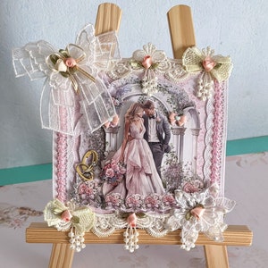 1 Pièce  RARE Carte "  G/Luxe"  Mariage  2cartes en une(intérieur décoré effets carte)  modèle unique  esprit shabby,