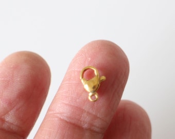 6 stainless steel lobster clasps, gold-plated, 10 x 6 mm
