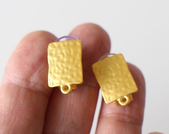 2 gold-tone metal clip-on earring findings, 21 x 12 mm