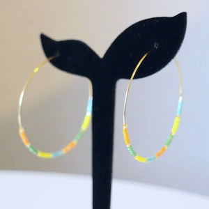 Stainless steel hoop earrings with multicolored Miyuki beads - Handmade