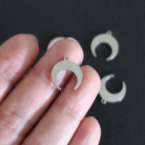 6 silver stainless steel crescent moon charms 16 x 15 mm