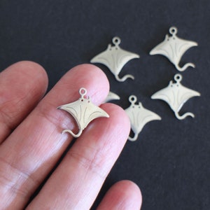 Puede incluir: Primer plano de seis dijes de raya de color plateado. Los dijes están detallados con una superficie texturizada y tienen un bucle para sujetarlos a joyas.