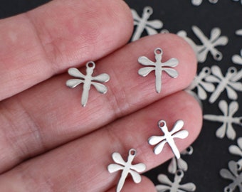 Lot De 5 Pendentifs Libellule En Acier Inoxydable - Dimensions 16x17mm, Couleur Argent, Neufs