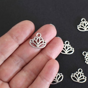 10 lotus flower charms in silver brass 17 x 14 mm