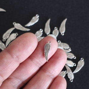 10 small wing charms identical on both sides in silver-plated brass 17 x 5 mm for your nature style jewelry creations image 1