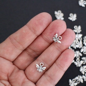 10 silver metal bee charms 11 x 10 mm