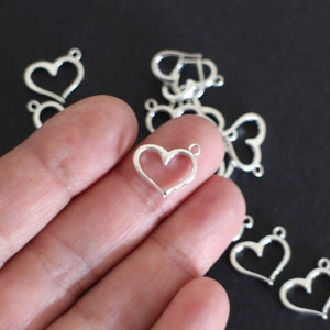 10 heart charms in silver-plated brass 16 x 12.5 mm for your jewelry creations love friendship Mother's Day themes...
