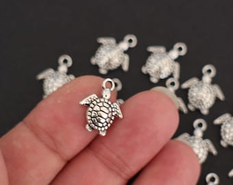 10 silver metal turtle charms 16 x 14 mm