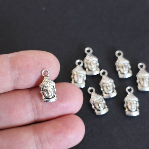 10 breloques têtes de Bouddhas en laiton argenté 16 x 7 mm pour vos créations bijoux sur le thème de la religion la spiritualité