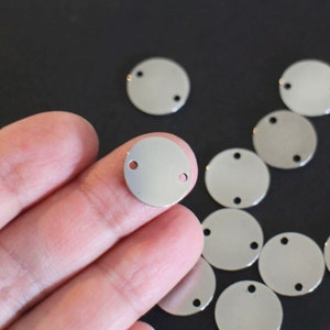 10 smooth round connectors in silver stainless steel 15 mm