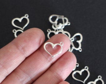 10 heart charms in silver-plated brass 16 x 12.5 mm for your jewelry creations love friendship Mother's Day themes...