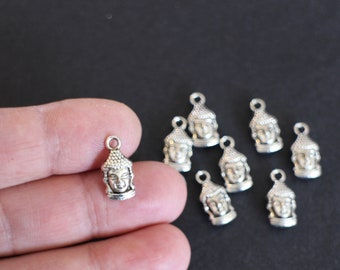 10 Buddha head charms in silver-plated brass 16 x 7 mm for your jewelry creations on the theme of religion and spirituality