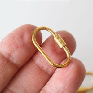 1 screw clasp carabiner in gold stainless steel 26 x 14 mm