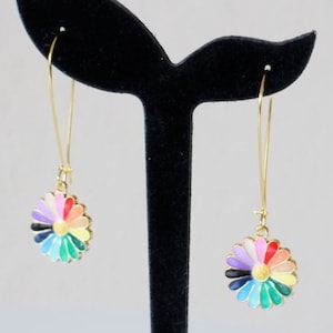 Boucles d'oreilles fleurs multicolore émaillées Fait-Main