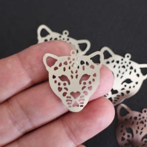 2 chiseled tiger charms in silver stainless steel 30 x 29 mm