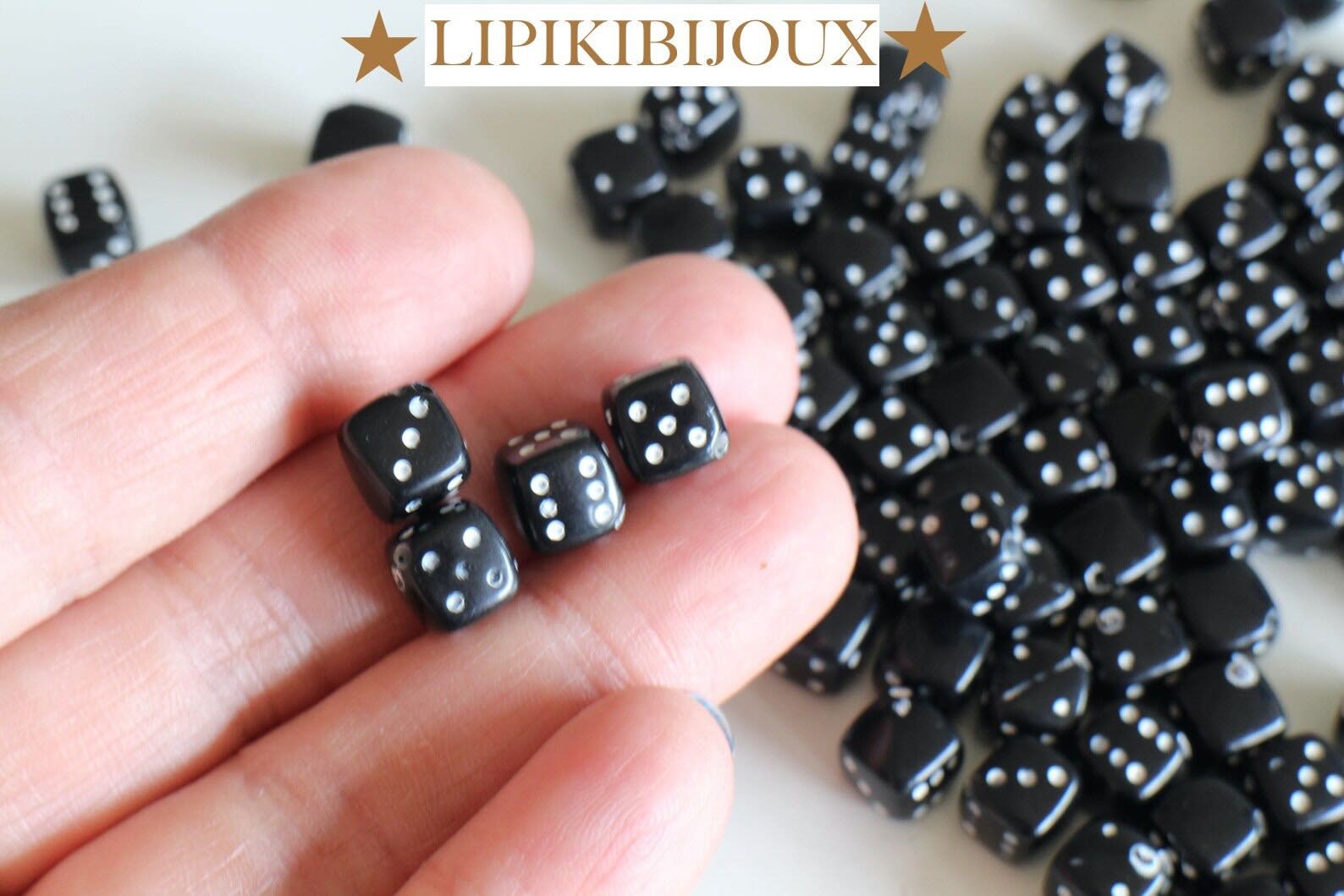 10mm Square Acrylic Dice Bead, 6 Beads, Black Dice, Lucky Dice, 6 Beads,  Las Vegas Dice 