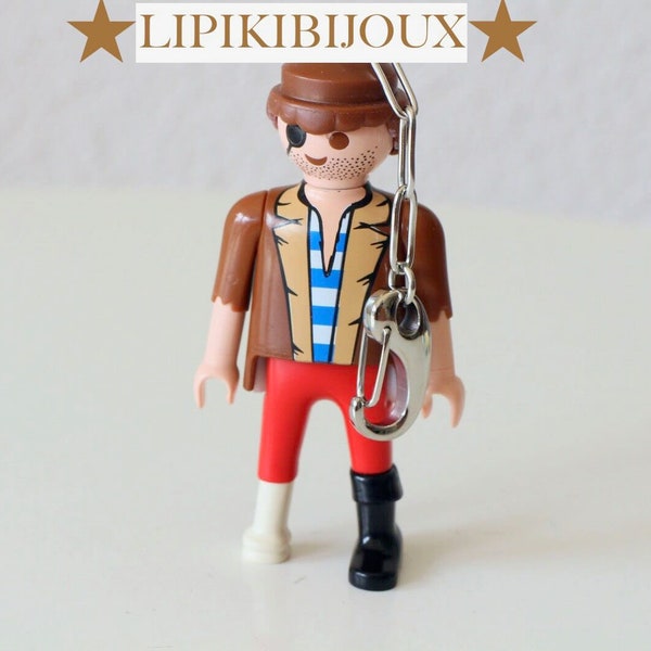 Porte-clé Playmobil pirate et en acier inoxydable Fait-main