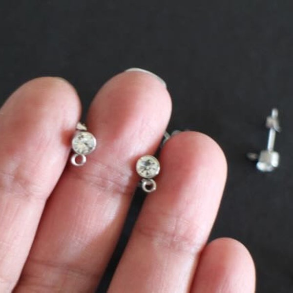 2 supports puces boucles d'oreilles strass avec anneaux en acier inoxydable argent 15 x 8 mm à personnaliser selon votre imagination