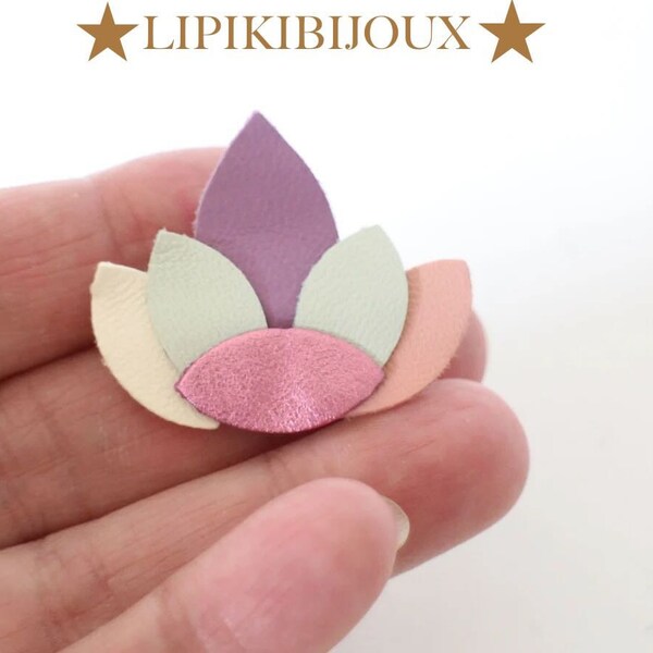 Broche fleur de lotus en cuir Fait-main