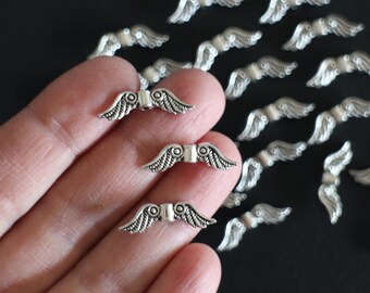 10 perles ailes en laiton argenté 23 x 7 mm pour vois créations bijoux