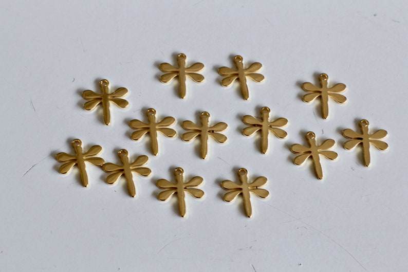 6 dragonfly charms in gold stainless steel 12 x 11 mm for your nature-themed jewelry creations image 3