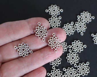 10 finely crafted openwork flower of life connectors in silver-plated brass 20 x 14 mm for your yoga zen jewelry creations