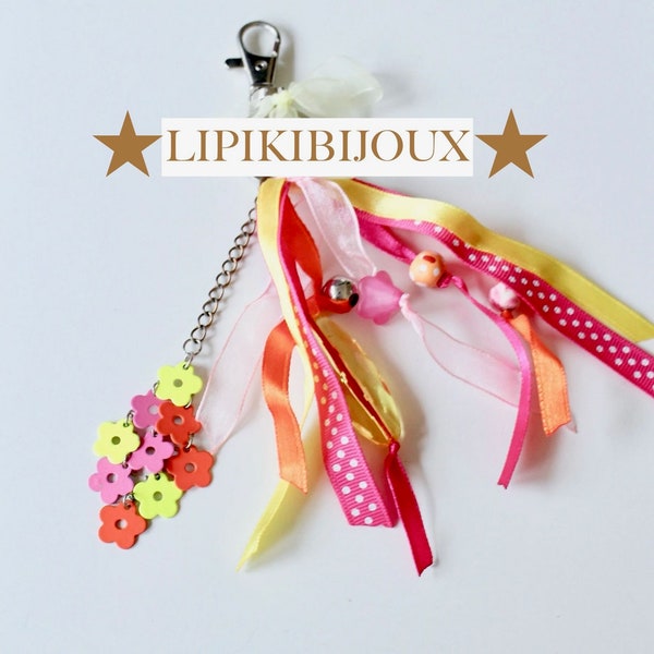 Bijou de sac fleurs multicolore Fait-main