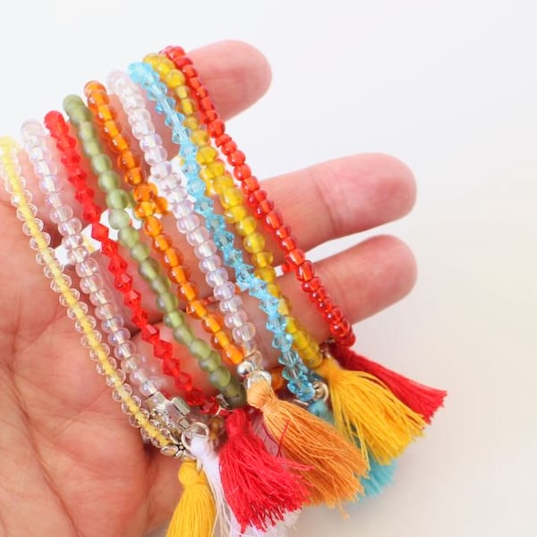 9 bracelets différents multicolore en perles verre Fait-Main