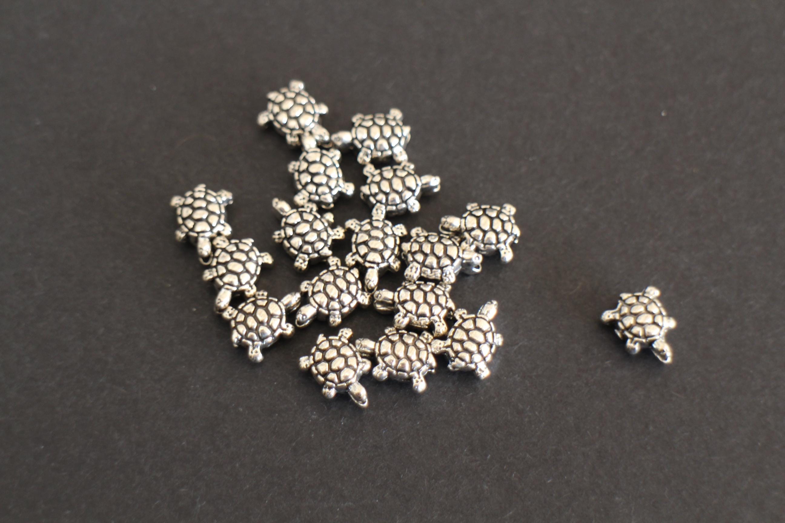 Lot De 10 Perles Tortue En Argent Tibétain - 13x9 Mm - Argenté - Neuf Non Ouvert