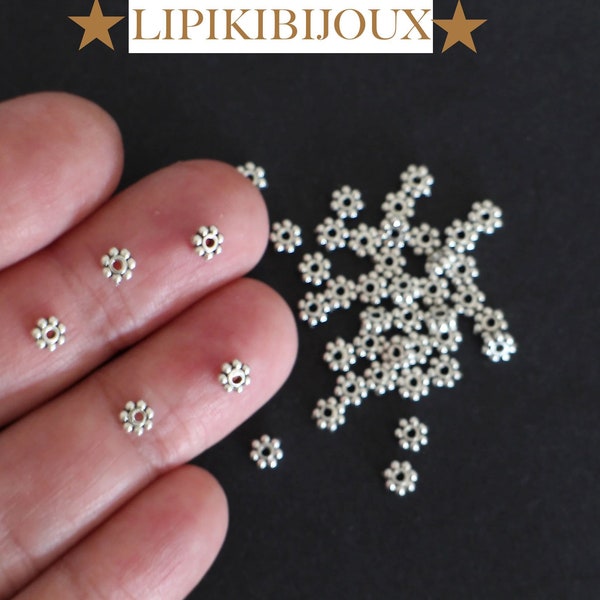 100 petites perles fleurs intercalaires en métal argenté 4 mm apprêts pour vos créations bijoux