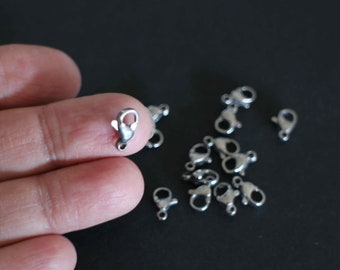 6 fermoirs mousquetons apprêts en acier inoxydable argent 10 x 6 mm pour la finition de vos créations bijoux bracelets colliers ...