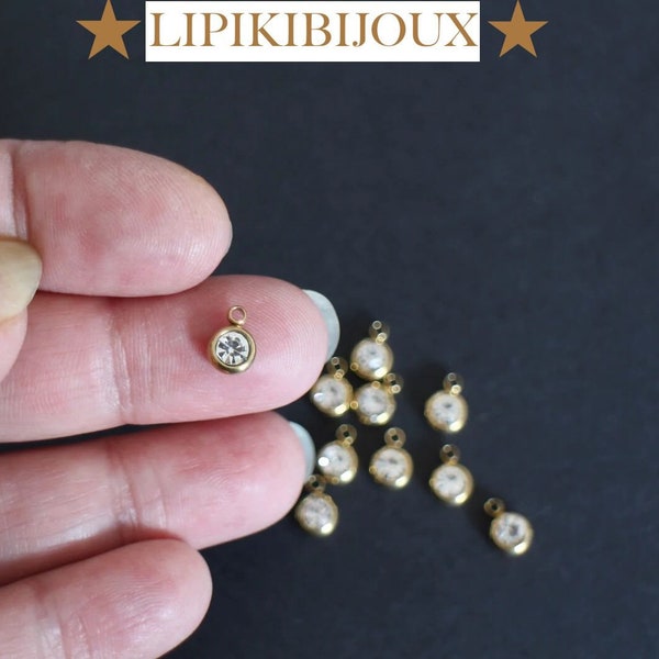 10 breloques strass ronds en acier inoxydable doré 8 x 6 mm pour des créations bijoux épurées et glamour