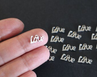 10 Love writing charms in silver stainless steel 12 x 6 mm for your jewelry creations on love and friendship themes