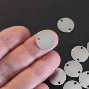 10 connecteurs ronds lisses en acier inoxydable argent 15 mm avec possibilité de les faire graver image 1