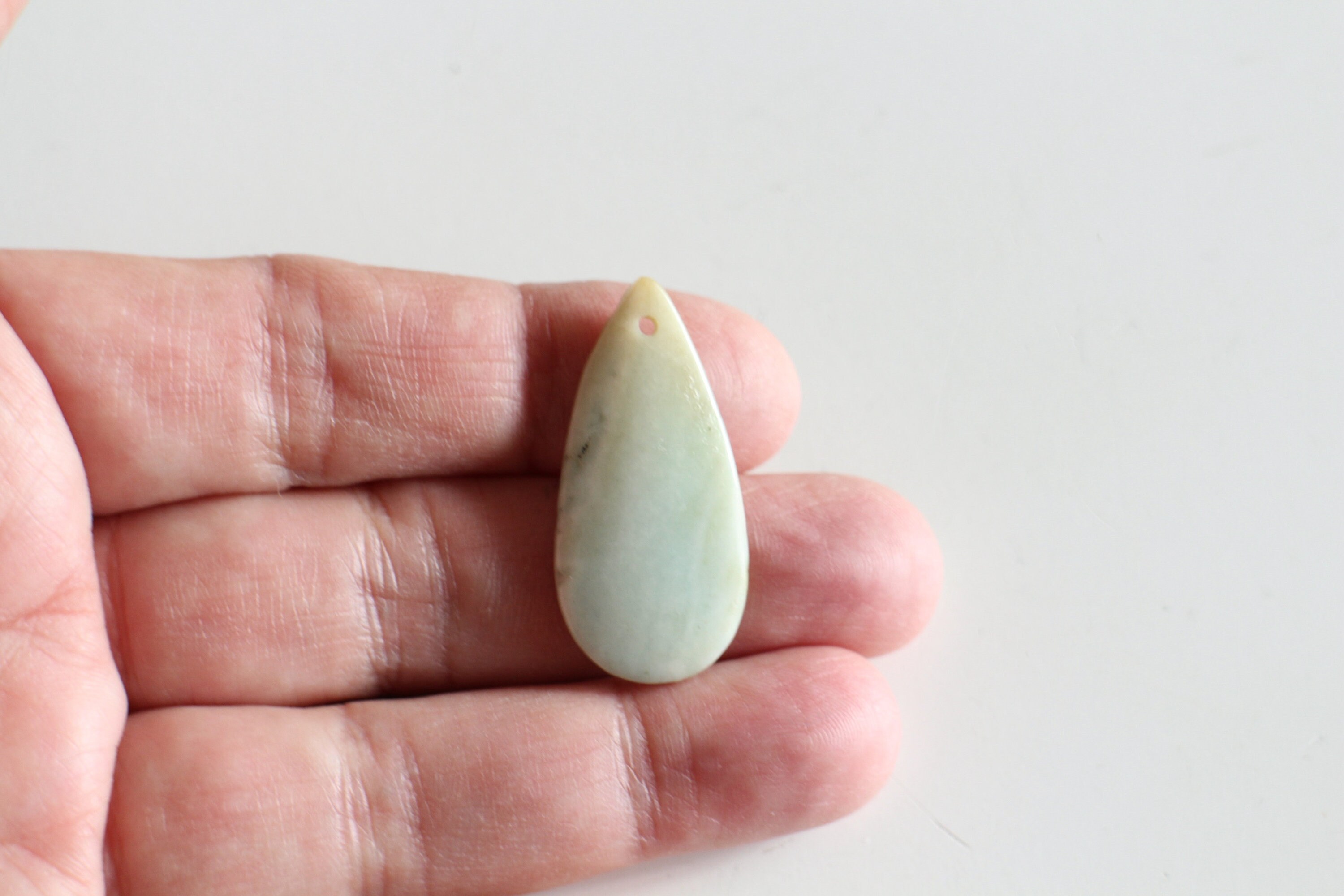 1 Amazonite Forme Goutte Beige Vert 35 X 17 mm